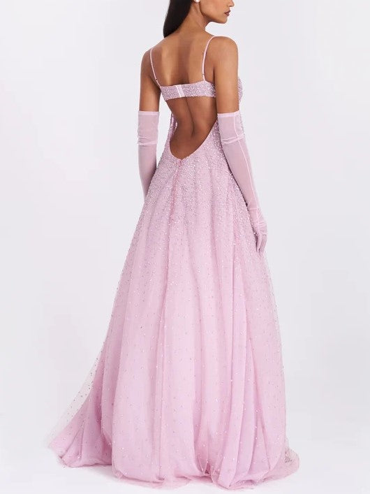 Pink Sequin Tulle Maxi Dress