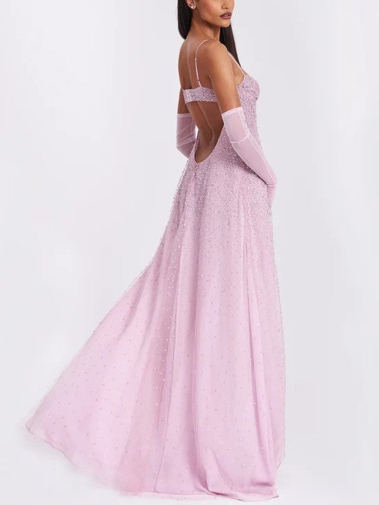 Pink Sequin Tulle Maxi Dress