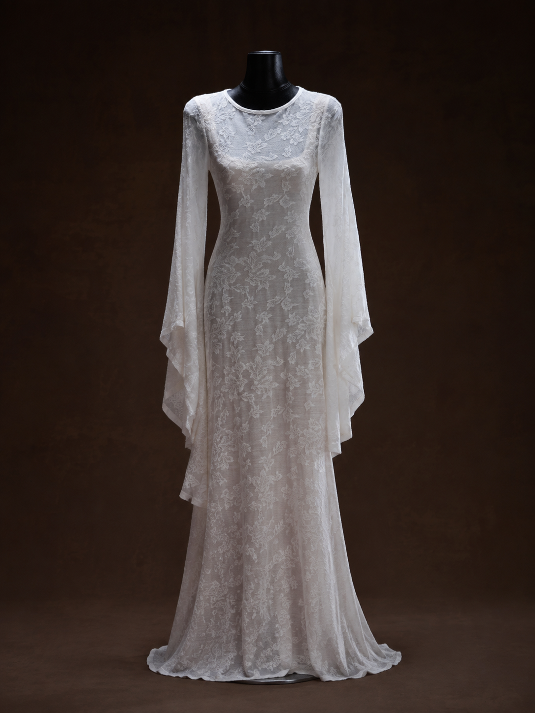 White Lace Backless Cape Sleeve Maxi Dress