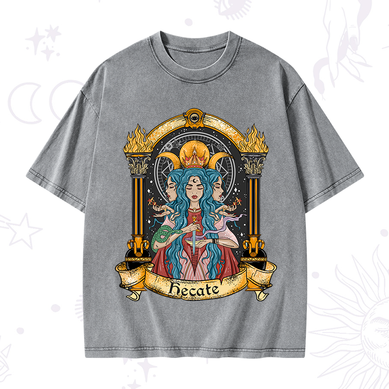 Triple Moon Goddess Hecate Washed T-Shirt