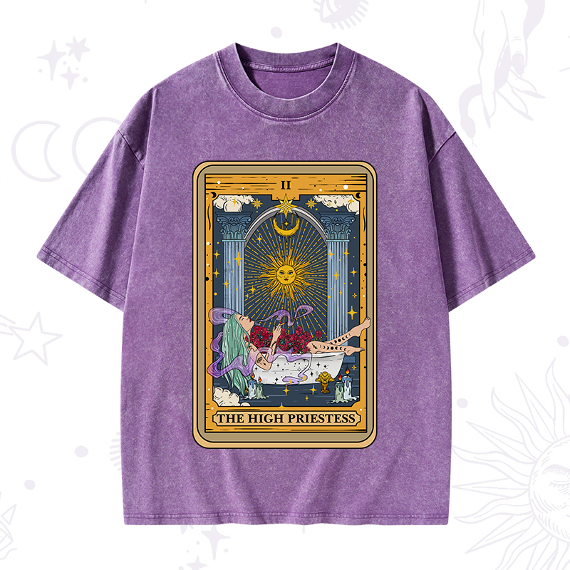 The High Priestess Tarot Card Washed T-Shirt