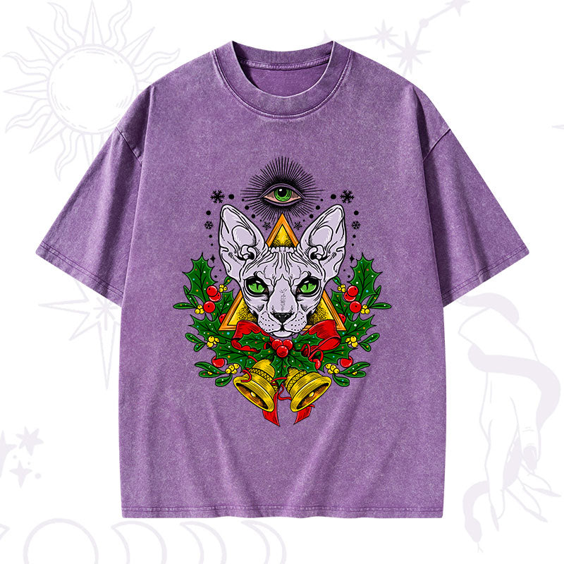 Christmas Mystical Cat Washed T-Shirt