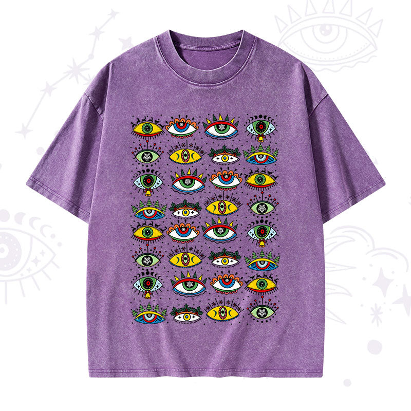 Christmas Evil Eye Pattern Washed T-Shirt