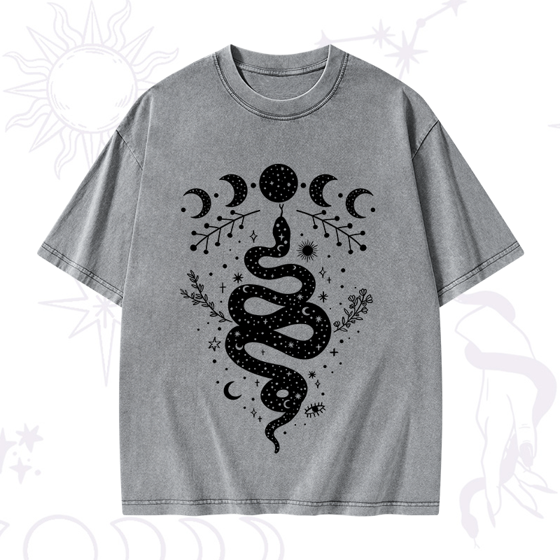 Snake And Moon Phase Comfort Washed T-Shirt