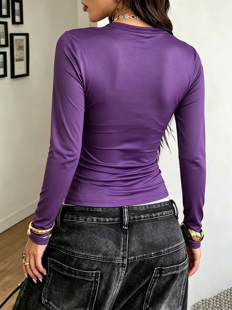 Purple Racing Graphic Long-Sleeve Crop Top