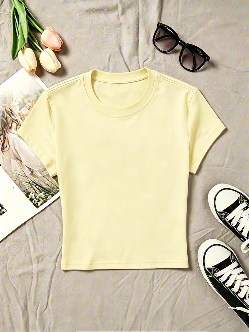Yellow Slogan Print Cropped Baby Tee