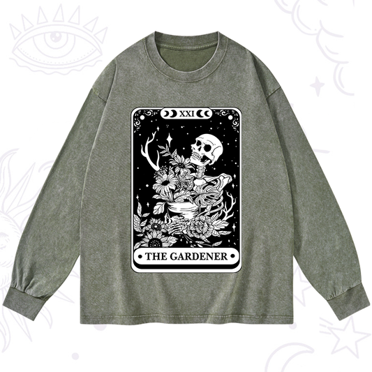 The Gardener Tarot Card Washed Long Sleeve Shirt