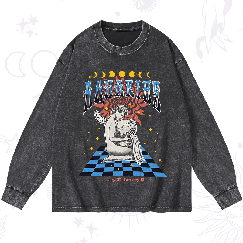 Aquarius Crew Zodiac Washed Long Sleeve Shirt