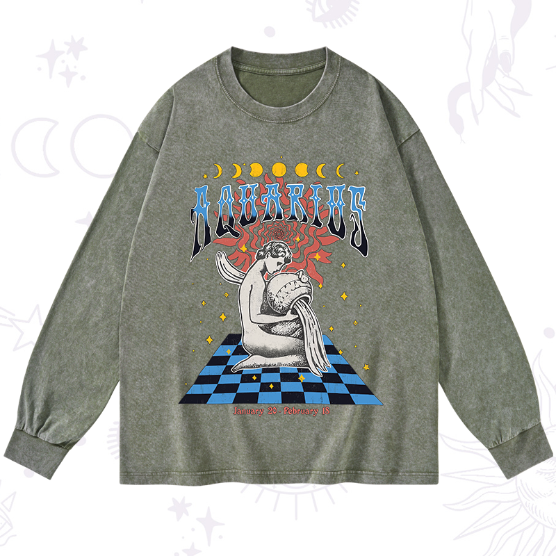 Aquarius Crew Zodiac Washed Long Sleeve Shirt