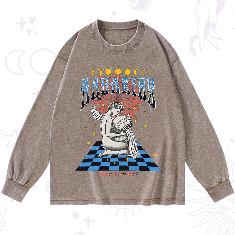 Aquarius Crew Zodiac Washed Long Sleeve Shirt