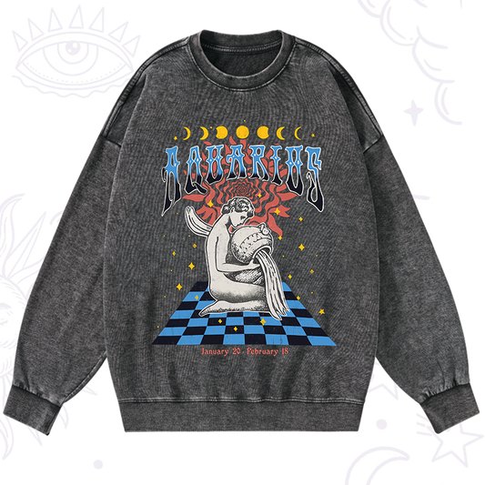 Aquarius Crew Zodiac Washed Sweatshirt