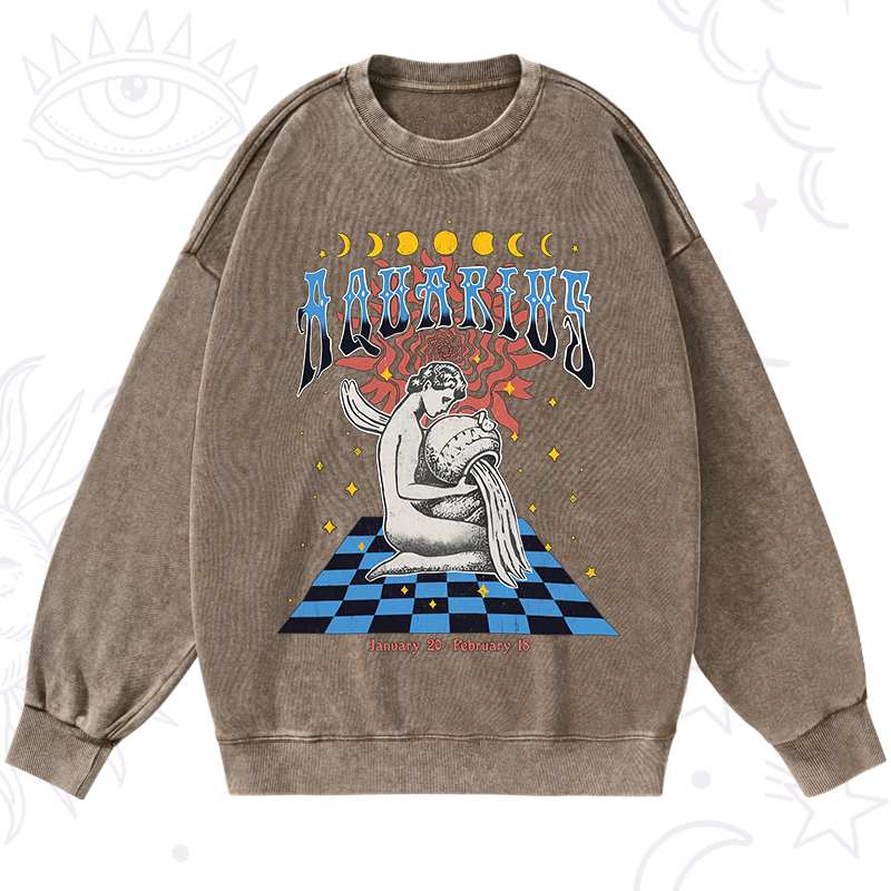 Aquarius Crew Zodiac Washed Sweatshirt