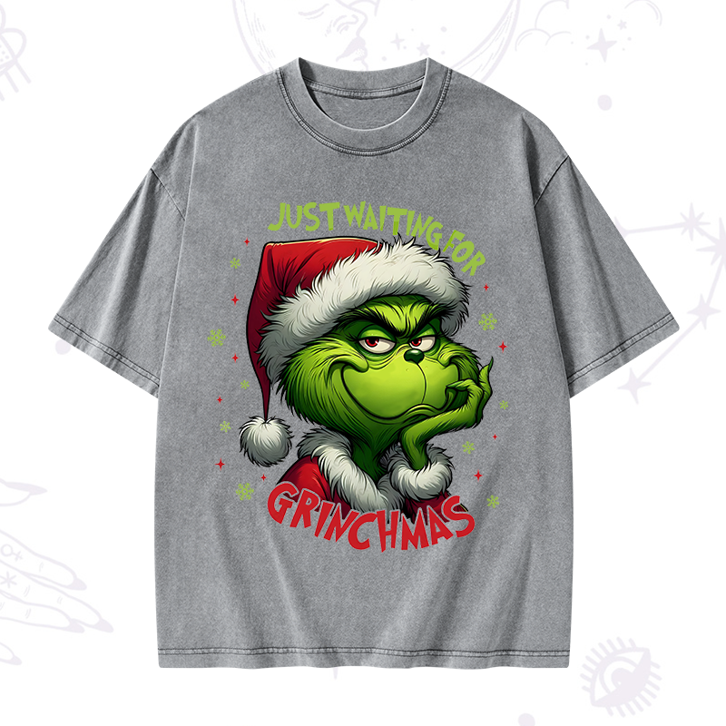 Just Waiting For Grinch Christmas Washed T-Shirt