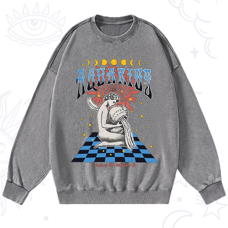 Aquarius Crew Zodiac Washed Sweatshirt