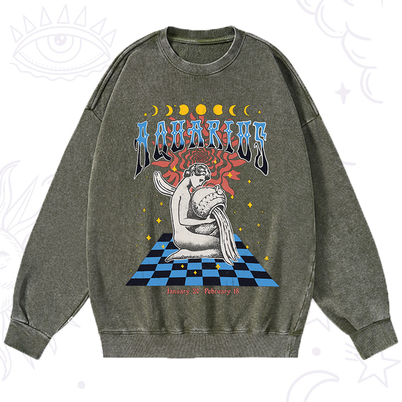 Aquarius Crew Zodiac Washed Sweatshirt