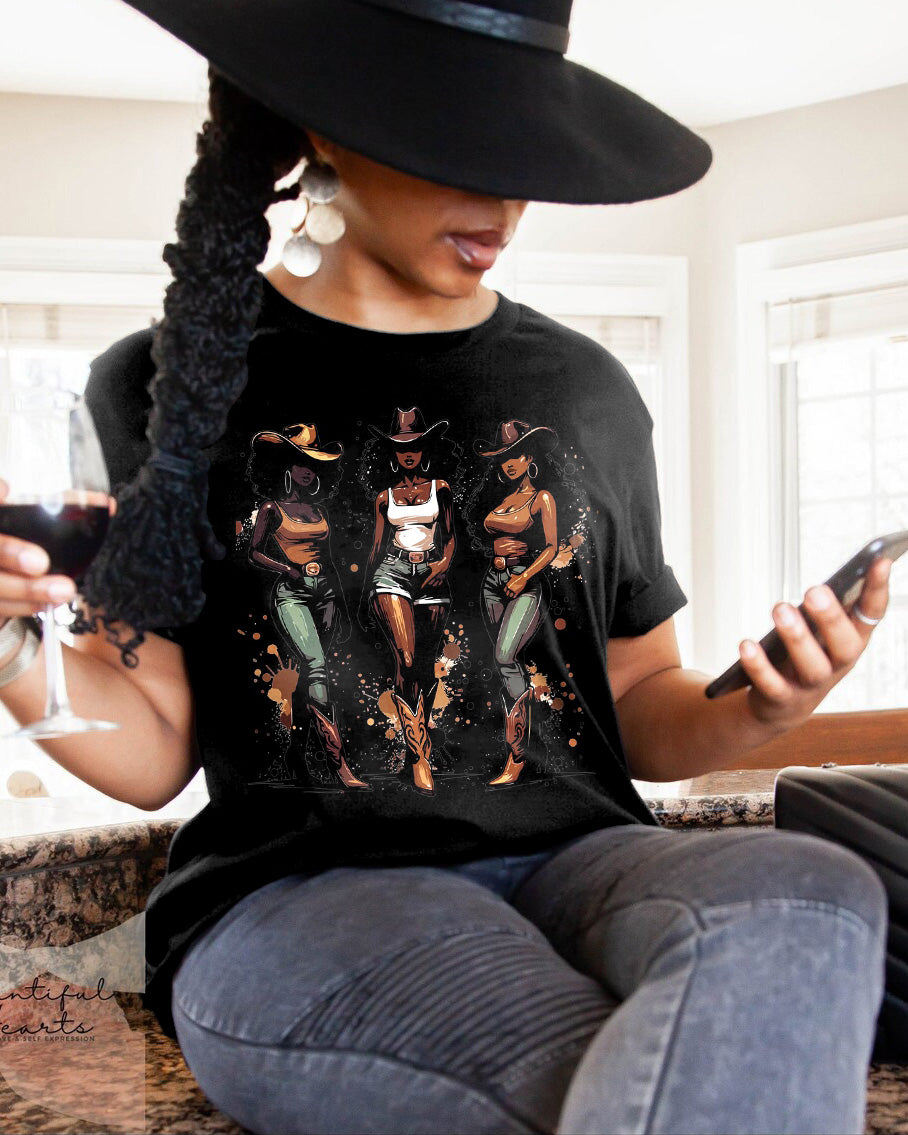 Western Brown Cow Girl 100% Cotton Crew Neck Short Sleeve Tshirt