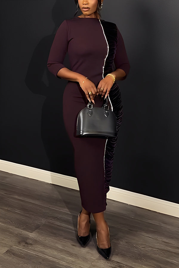 Elegant Boat Neck Velvet Splicing Dress