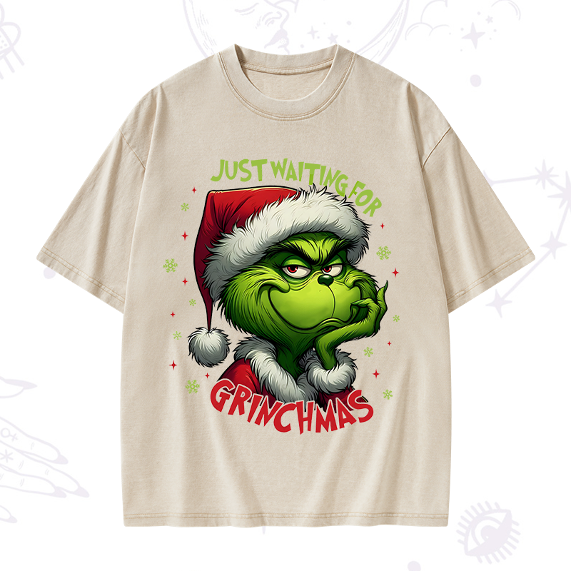 Just Waiting For Grinch Christmas Washed T-Shirt