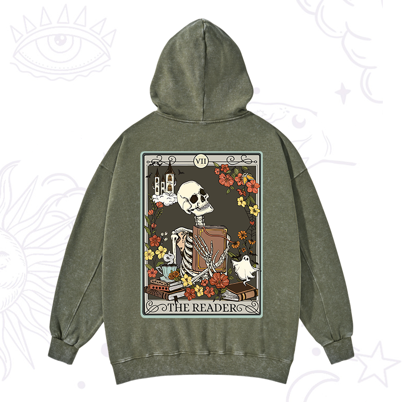 The Reader Tarot Card Washed Hoodie