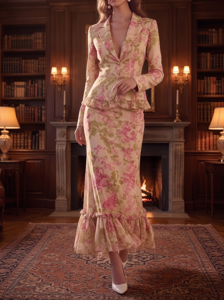 Pink Floral Ruffle Two-Piece Set