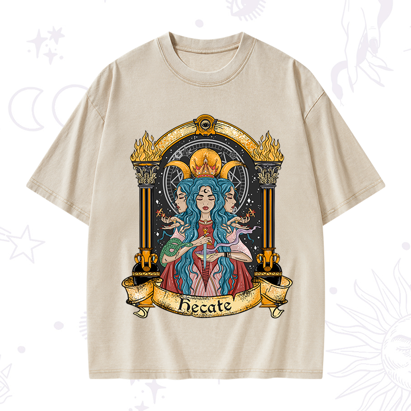 Triple Moon Goddess Hecate Washed T-Shirt