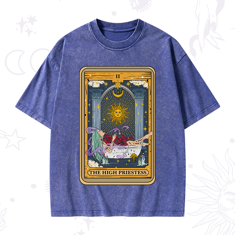 The High Priestess Tarot Card Washed T-Shirt