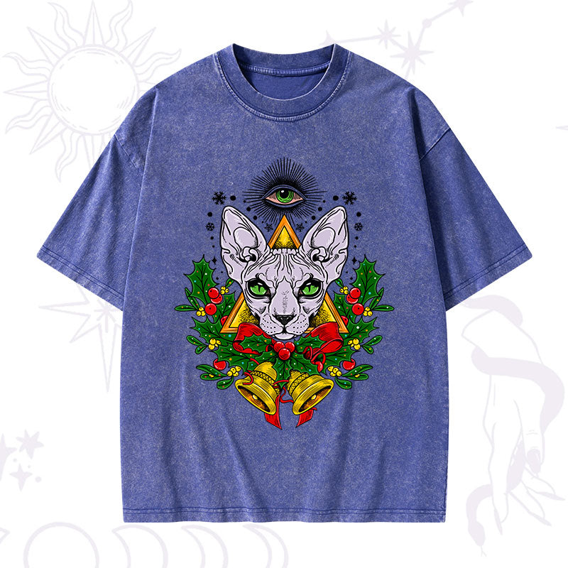 Christmas Mystical Cat Washed T-Shirt