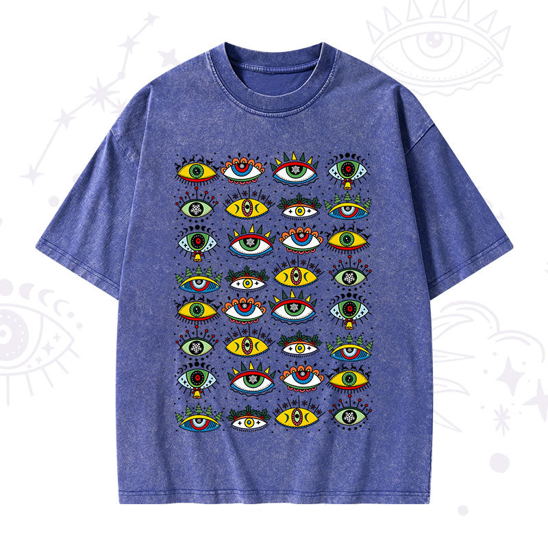 Christmas Evil Eye Pattern Washed T-Shirt