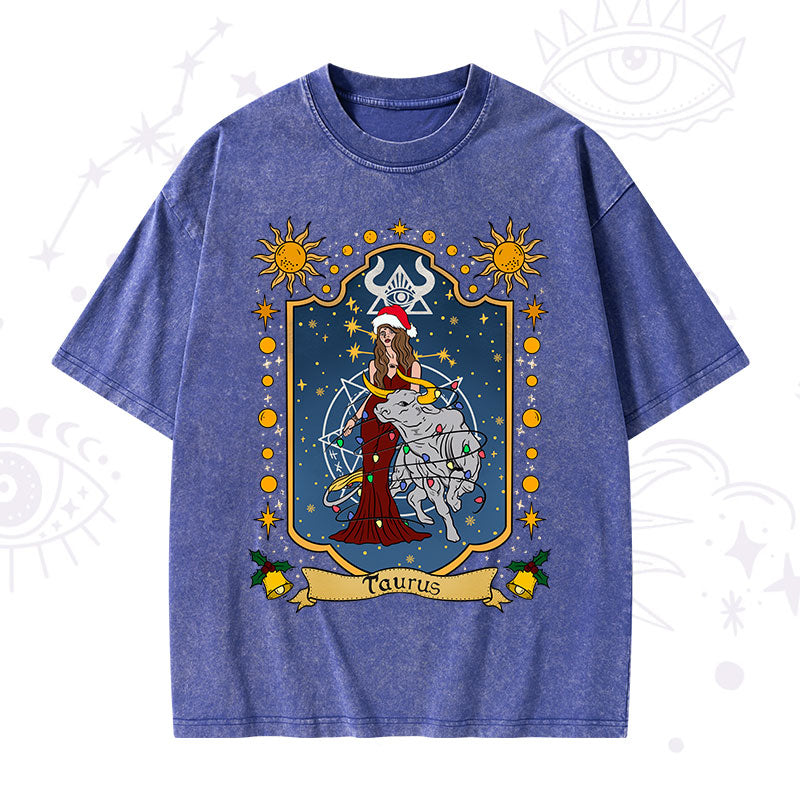 Christmas Taurus Zodiac Washed T-Shirt