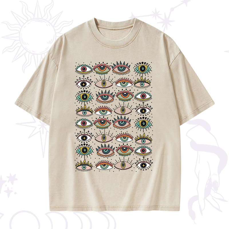 Evil Eye Pattern Washed T-Shirt