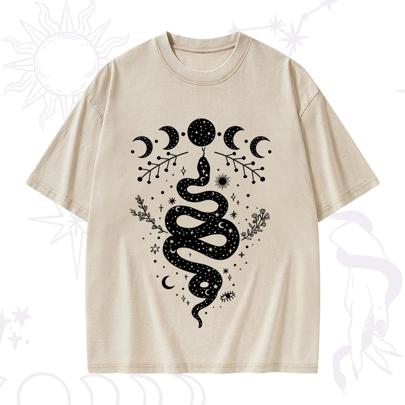 Snake And Moon Phase Comfort Washed T-Shirt