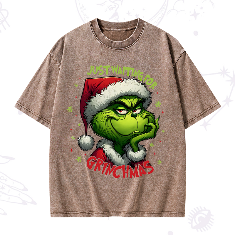 Just Waiting For Grinch Christmas Washed T-Shirt