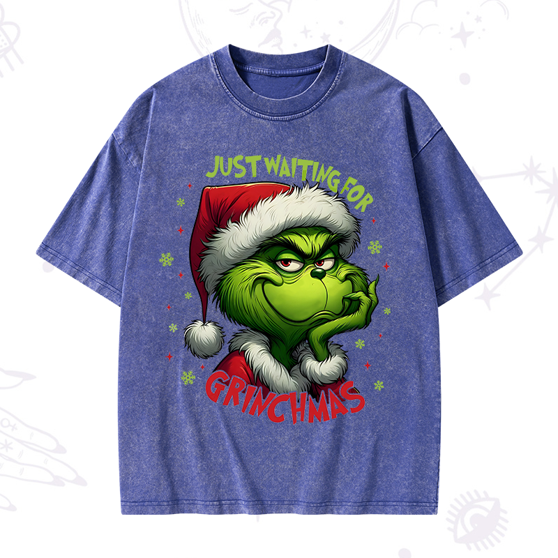 Just Waiting For Grinch Christmas Washed T-Shirt