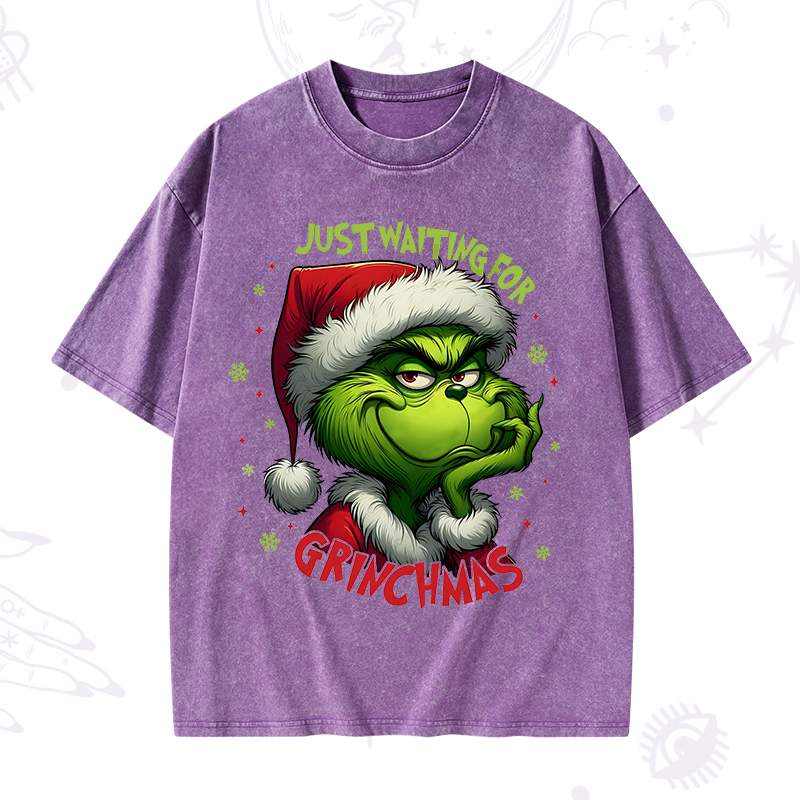 Just Waiting For Grinch Christmas Washed T-Shirt