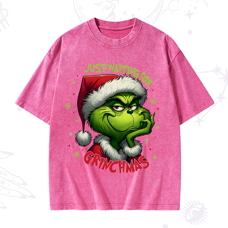 Just Waiting For Grinch Christmas Washed T-Shirt