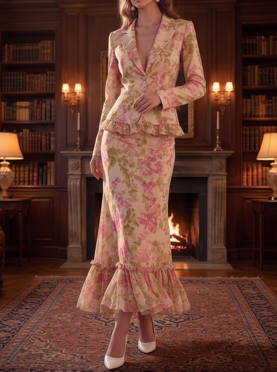 Pink Floral Ruffle Two-Piece Set