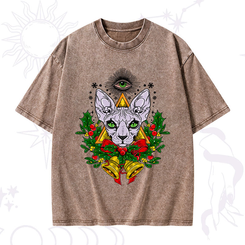 Christmas Mystical Cat Washed T-Shirt