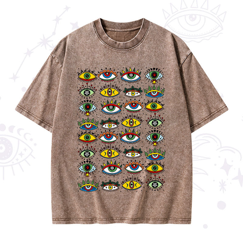 Christmas Evil Eye Pattern Washed T-Shirt