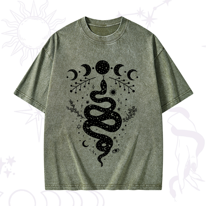 Snake And Moon Phase Comfort Washed T-Shirt