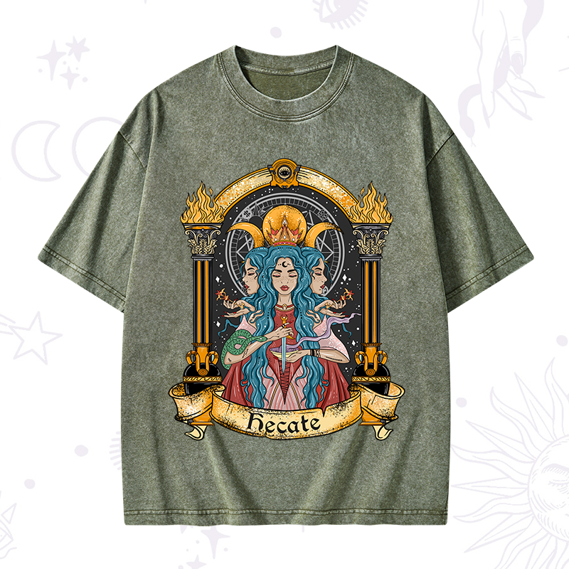 Triple Moon Goddess Hecate Washed T-Shirt