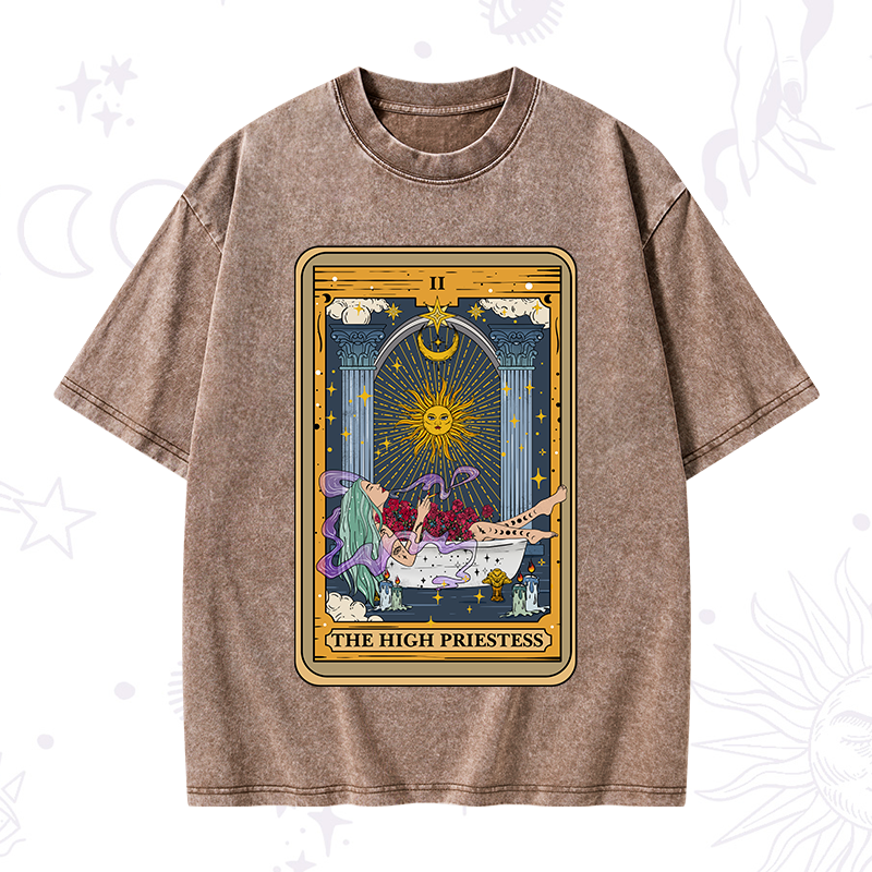 The High Priestess Tarot Card Washed T-Shirt