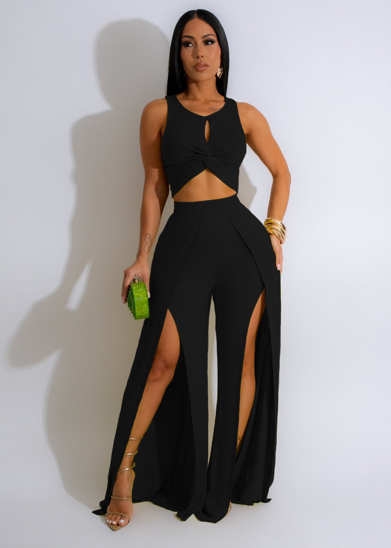 Fashion Casual Set Split Vest Wide Leg Pants Two Piece Set