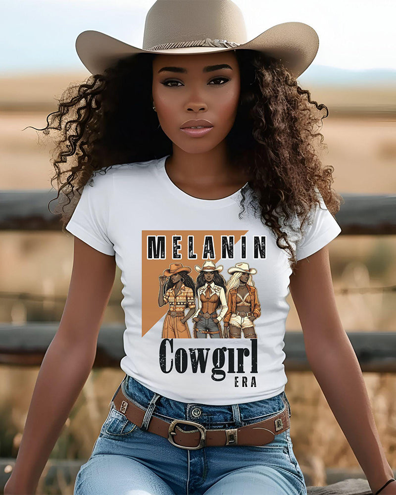 Melanin Cowgirl Era Crew Neck Short Sleeve Cotton T-shirt