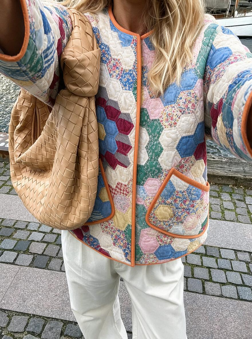 Pastel Hexagon Patchwork Quilted Jacket