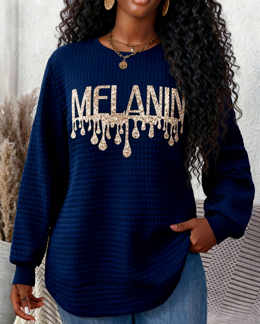 Golden Letters Melanin Waffle Crewneck Long Sleeve Sweatshirt