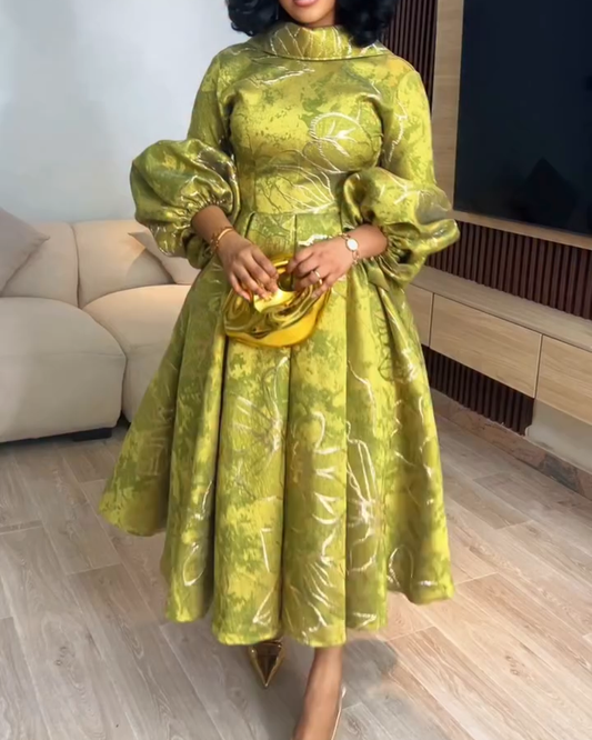 Women's Fashion Elegant  Three-quarter Sleeve Midi Dress