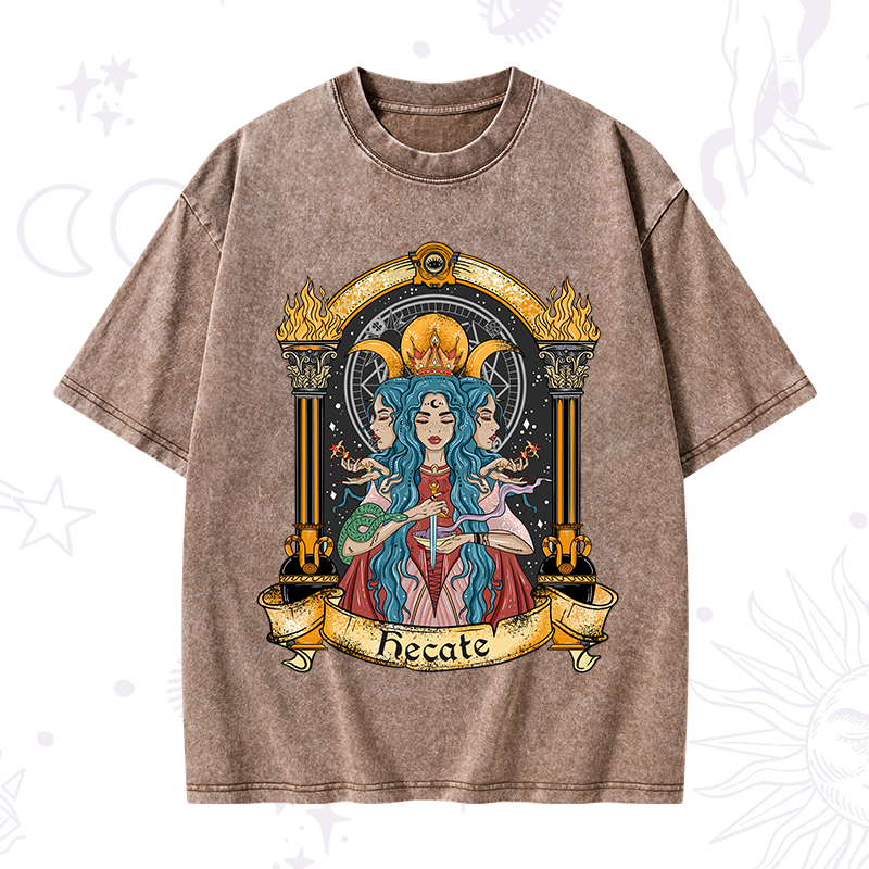 Triple Moon Goddess Hecate Washed T-Shirt