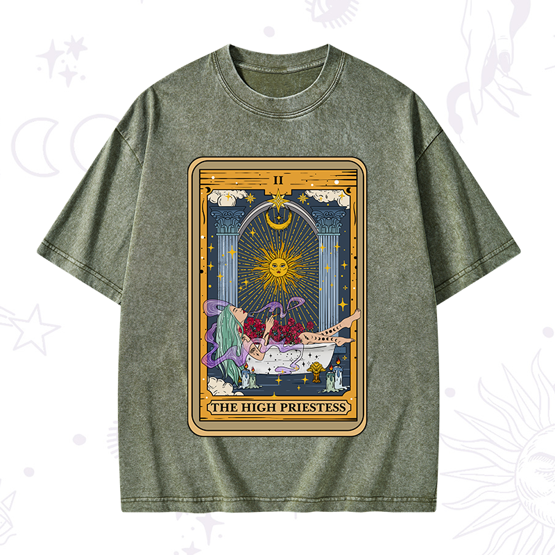 The High Priestess Tarot Card Washed T-Shirt