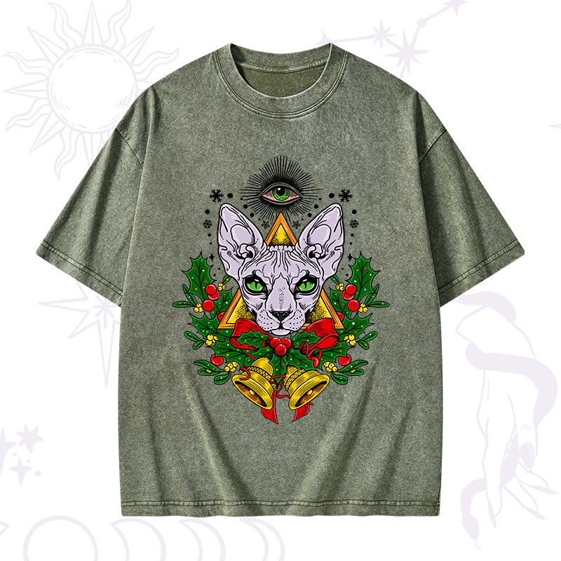 Christmas Mystical Cat Washed T-Shirt