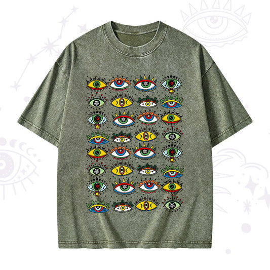 Christmas Evil Eye Pattern Washed T-Shirt